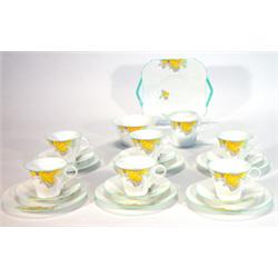 Shelley six place Art Deco teaset comprised six cups, saucers and side plates, sandwich plate, mi…