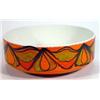 Image 1 : Poole pottery Delphis fruit bowl decorated with abstract pattern in greens and reds on an orange …