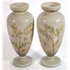 Image 1 : Pair of hand painted Victorian opaque glass vases decorated with trees and birds, 28cm high…