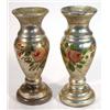 Image 1 : Pair of Victorian silver lustre glass vases, hand painted with roses, 34cm high…