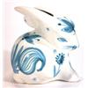 Image 1 : David Sharp pottery seated rabbit money box, hand painted with blue flowers, 16cm high…