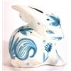 Image 1 : David Sharp pottery seated rabbit money box, hand painted with blue flowers, 16cm high…