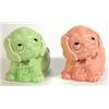 Image 1 : Two pink and green glazed seated pottery puppies, 13cm high…