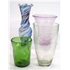 Image 1 : Bubbled purple glass vase, cut glass vase, multi coloured vase and a green dimpled vase…