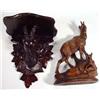 Image 1 : Carved wooden ram's head wall bracket and a carved wooden model of deer and fawn…