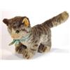 Image 1 : Small Steiff standing tabby cat with blue bow, 26cm in length…