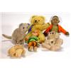 Selection of old stuffed teddy bears and dolls including Steiff teddy, velvet doll with hand pain…
