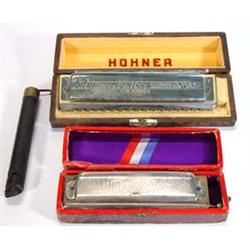 Two Hohner Crowmonica harmonicas and a piccolo Swanee whistle…