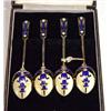 Image 1 : Cased set of four Art Nouveau style enamelled silver spoons, Birmingham, 1960…