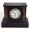 Image 1 : Black slate and marble inlaid mantelclock with pendulum and key, 21cm high…