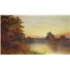 Image 1 : Two framed oil on canvases, one of a cottage and lake scene and the other of a lake scene, both s…