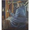 Image 1 : Gilt framed oil onto board of an Eastern bloc man and machinery, 24cm x 30cm…