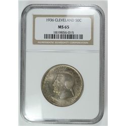 1936 CLEVELAND COMMEMORATIVE HALF DOLLAR BEAUTIFUL TONE NGC MS-65 LOOKS NICER