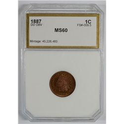 1887 DOUBLE DIE OBVERSE INDIAN CENT PCI MS-60  FS# 009.5