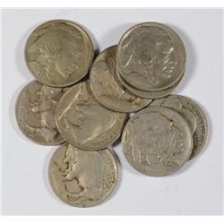 10 1913 TYPE 1 BUFFALO NICKELS G-VF