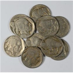 10 1925-D BUFFALO NICKELS GOOD TO FINE