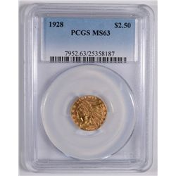 1928 $2.5 GOLD INDIAN PCGS MS-63