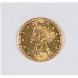 1880-S $5 GOLD MS-64+ SCARCE DATE