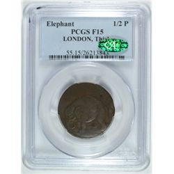 ELEPHANT 1/2P TOKEN LONDON THICK PCGS F-15 CAC