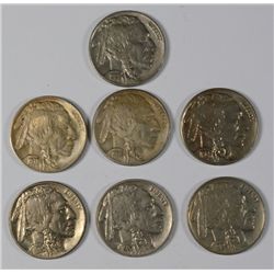 7 BUFFALO NICKELS ALL AU OR BETTER 1934, 35, 36 P,D, 37 P,S, 38-D