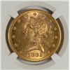Image 2 : 1882-S $10 GOLD NGC MS-61 VIBRANT LUSTER