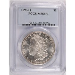 1898-O MORGAN SILVER DOLLAR, PCGS MS-63 PL  NICE COIN!