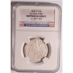 1844-O SEATED HALF DOLLAR NGC "SS NEW YORK" RECOVERED FROM SUNKEN SHIP