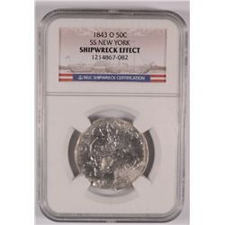 1843-O SEATED HALF DOLLAR NGC "SS NEW YORK" RECOVERED FROM SUNKEN SHIP