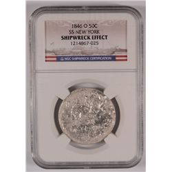 1846-O SEATED HALF DOLLAR NGC "SS NEW YORK" RECOVERED FROM SUNKEN SHIP