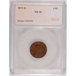 1911 S Lincoln Cent SEGS VG10