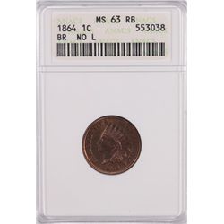 1864 BR Indian Head Cent ANACS MS-63RB