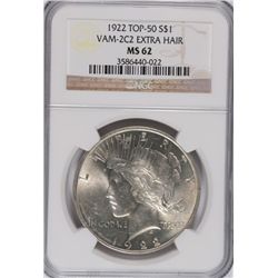 1922 Peace Dollar VAM-2C2 (Extra Hair) NGC MS-62