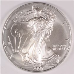 2007 AMERICAN SILVER EAGLE, GEM BU, RIGHT FROM THE MINT TUBE,