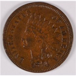 1874 INDIAN HEAD CENT, AU-58  BROWN AND NICE!