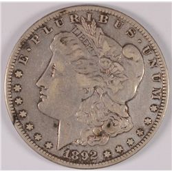 1892-S MORGAN SILVER DOLLAR, XF+ ORIGINAL