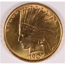 1907 $10.00 INDIAN GOLD, MS-64+  SUPER LUSTER!!  FIRST YEAR OF ISSUE!