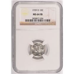 1939-D MERCURY DIME, NGC MS-64 FB   WHITE
