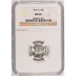 1941-S MERCURY DIME, MS-65 WHITE