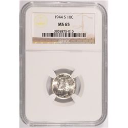 1944-S MERCURY DIME, NGC MS-65