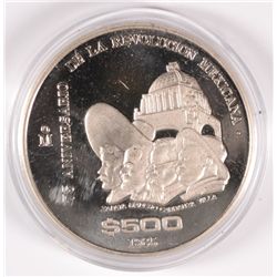 1985 MEXICO ONE OUNCE .999 SILVER $500.00  FACE VALUE, LOOKS PROOF