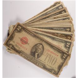 ( 50 )  $2.00 U.S. RED SEAL NOTES, 1928  AVERAGE CIRCULATED