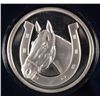 Image 1 : "GOOD LUCK" WITH HORSESHOE AND HORSE HEAD ON A  ONE OUNCE .999 SILVER ART ROUND