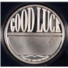Image 2 : "GOOD LUCK" WITH HORSESHOE AND HORSE HEAD ON A  ONE OUNCE .999 SILVER ART ROUND