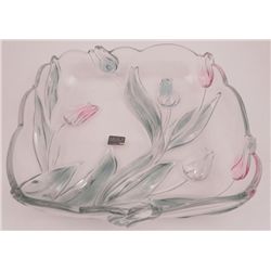 Mikasa Art Nouveau Glass Art Dish w/Colored Flowers