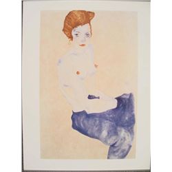 Ego Shiele Sitzender blauer Akt Nude Art Print