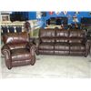 Image 3 : 4PC BROWN LEATHER SOFA SET; SOFA, LOVESEAT AND 2 ARM CHAIRS WITH BRASS BUTTON FRONT ACCENTS