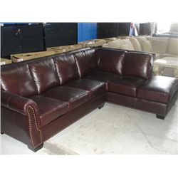 2PC MAROON LEATHER SECTIONAL SOFA WITH BRASS BUTTON FRONT ACCENTS