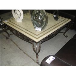 2PC FAUX GRANITE TOP WITH WROUGHT IRON BASE COFFEE AND END TABLE SET