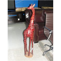 HAND CRAFTED WOOD CARVED APPROX 3F TALL GIRAFFE