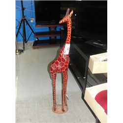 HAND CRAFTED WOOD CARVED APPROX 3F TALL GIRAFFE